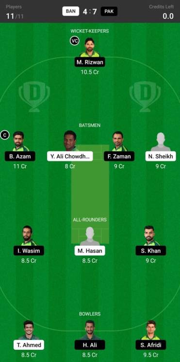 ban vs pak 1st t20 dream11 team