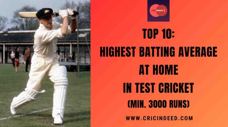 Top 10: Highest Batting Average at Home in Test Cricket (Min. 3000 Runs)