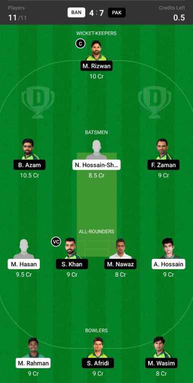 BAN VS PAK 3RD T20 DREAM11 TEAM