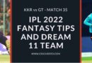 KKR VS GT 2022 DREAM11 PREDICTION