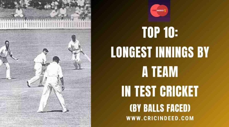 Top 10: Longest Innings by a Team in Test Cricket (by Balls Faced)