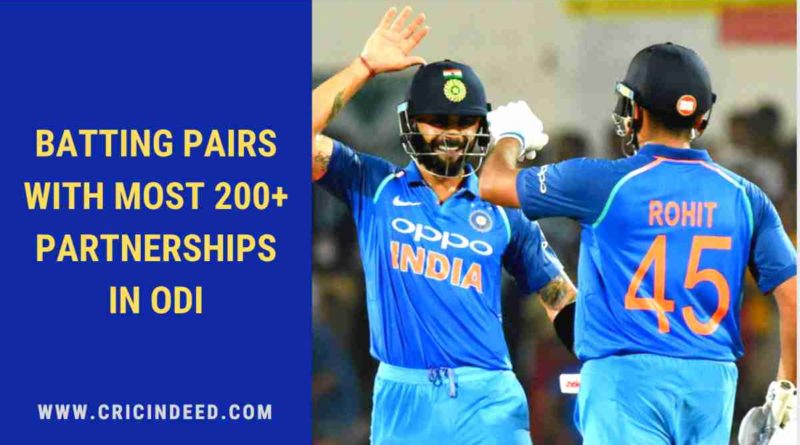 Most double century partnerships in odi