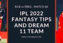 rcb vs pbks ipl 2022 dream11 predictions