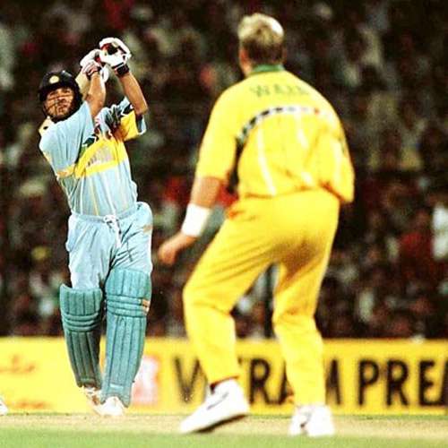 Sachin Straight drive against spinner Shane Warne