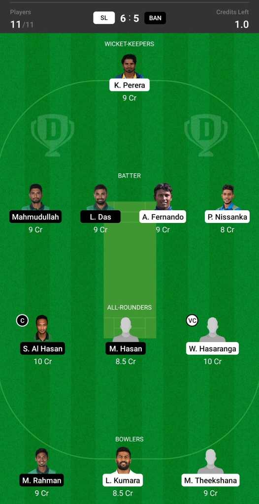 SL vs BAN Dream11 Team