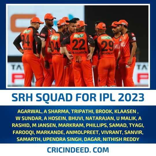 SRH 2023 Squad