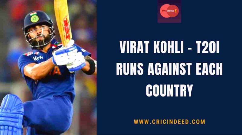 virat t20 runs against each country