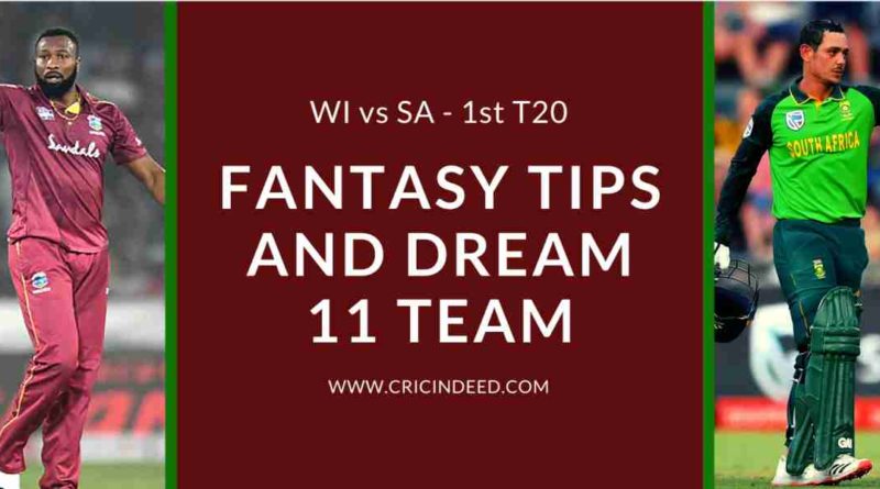 WI vs SA 1st T20 Dream11 Prediction